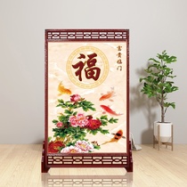 Customized Chinese landscape screen partition hollow office living room entrance barrier mobile solid wood seat screen