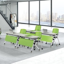 Folding training table oval splicing combined strip table classroom activities with wheels training round meeting room table and chairs