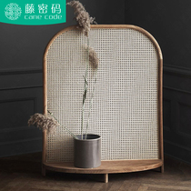 Rattan screen living room entrance partition seat screen homestay creative retro bedroom shade solid wood Net red screen ins