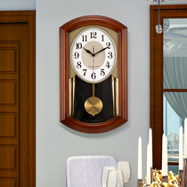 Time clock clock Chinese retro living room solid wood swing watch home creative hanging wall silent clock