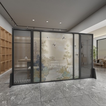 New Chinese modern partition screen Solid wood landscape entrance Living room Hotel hall landscape decoration custom seat screen