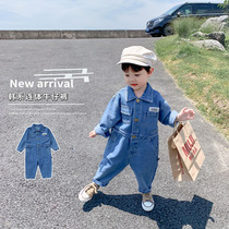  Baby one-piece spring and autumn thin baby romper Childrens autumn clothes go out foreign style denim climbing clothes autumn tide