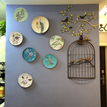 American retro ceramic plate European flower and bird creative wall decoration hanging plate sofa TV background wall wall decoration