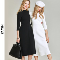 Havva high end white French dress women's spring and autumn slim temperament long skirt with overcoat over q4367