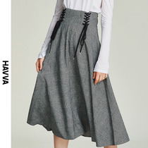 HAVVVA2020 autumn new gray plaid skirt high waist mid-length a-line large swing skirt female Q3613