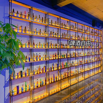 Bar iron partition Beer wine rack Restaurant wall decoration Solid wood bar luminous wine cabinet display shelf