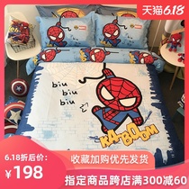 Boy cartoon spider man bedding set four piece set of cotton 100 children's fitted sheet 4 three piece set