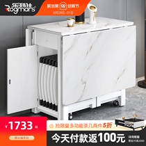 Small apartment folding table retractable table household multifunctional solid wood dining table storage rock board table simple modern