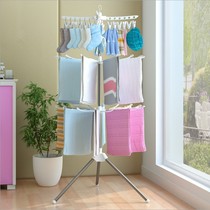 Simple folding towel drying rack socks underwear drying rack stainless steel rod round floor flat three-layer bathroom rack