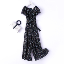 Chiffon floral one-piece pants women's summer 2020 new one-piece clothes cover the stomach show thin casual pants wide leg pants pants