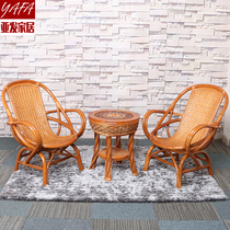 Natural rattan chair Three sets of real rattan knitted balcony Leisure small table and chairs combined tea table single leaning back chair Teng Chair