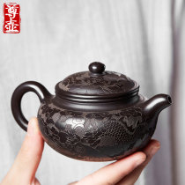 Yixing pure handmade black mud purple clay pot famous authentic antique pot small bubble teapot single ceramic tea set