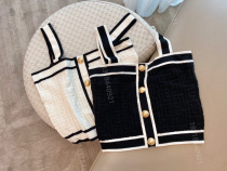 21 summer new fashion wool silk black and white contrast sleeveless strapless short top CD home camisole Vest Women