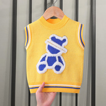 Wool vest boy bear round neck pullover sweater vest male baby yellow autumn winter warm Joker coat