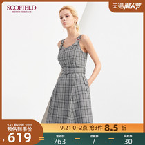 SCOFIELD Women's New Ladies Plaid Sling Waist Mid-length Dress SFOW82412Q