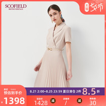 SCOFIELD women's 2020 summer new suit collar pleated slim belt dress SFOWA2401Q