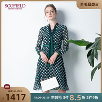 SCOFIELD Women's Fall 2020 New Elegant Lace-up Geometric Print Waist Dress SFOWA8704Q