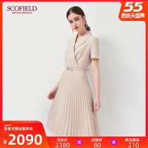 Scofield women's new summer 2020 suit collar pleated slim belt dress sfowa2401q