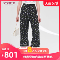 Scofield women's new small floral side zipper silk casual pants sftc92504q