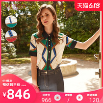 SCOFIELD女装2020年夏季新款锁链印花简约方领短袖衬衫SFBAA2407S