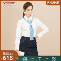 SCOFIELD women's autumn and winter models detachable printed scarf long sleeves simple slim shirt SFBA94908Q