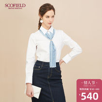 Scofield women's detachable printed scarf long sleeve slim shirt sfba94908q