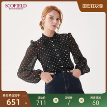 SCOFIELD Ladies Spring and Summer Ladies Elegant Polka Dot Lace Collar Lantern Sleeve Ladies Shirt SFBA93808Q