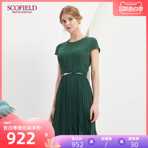 Scofield women's elegant pleated skirt commuter medium length slim short sleeve dress sfow82510q