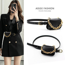Small waist bag womens trendy chain belt bag fashion high-end all-match decoration suit dress crocodile pattern leather belt