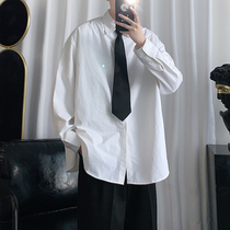 Spring new white shirt men's loose trend Lapel long sleeve solid class shirt men's casual coat trend