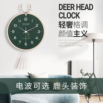 Clock and clock living room deer head creative hanging wall atmospheric silent home Modern simple Nordic decorative radio wave clock