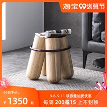Nordic minimalist designer four-way Tenon stool solid wood low stool modern living room art decorative Bolt shoe stool