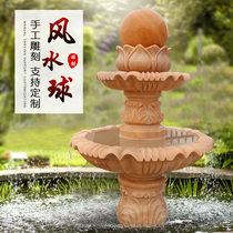 Stone carving fountain outdoor courtyard running water Golden hemp European style water bowl Villa feng shui ball spray water landscape garden ornaments