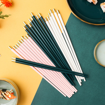 Ceramic chopsticks light luxury environmental protection household high-grade high temperature resistant mildew antibacterial green and white chopsticks 12 double-packed moisture-proof Nordic