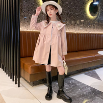 Girls autumn windbreaker coat coat 2021 new childrens style spring and autumn fashion middle-child long English style Korean version