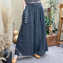 2021 autumn new ladies wide leg pants straight double trousers waist lace-up loose thin casual trousers