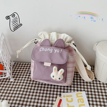 Cute childrens bag womens bucket bag skewers bag children Girls canvas bag shoulder shoulder bag small autumn and winter