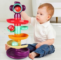 Stacked music Cup Baby Baby Baby ring early education educational toy rainbow track Rolling Ball Tower 1-2 3 years old