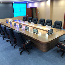 Large Solid Wood Paint Intelligent Conference Table Long Table Aperitized Conference System Lift Screen Display Office Bar Table