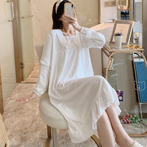 Long sleeve nightgown womens thin spring and autumn pajamas sweet princess style Korean version can wear long loose home clothes