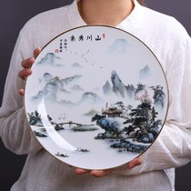 Jingdezhen ceramics hanging plate decoration plate gold edge bone china Chinese style home TV cabinet living room decoration