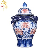 Jingdezhen ceramics blue and white porcelain Puer tea chinese medicine jar antique large sealed general jar with lid ornament