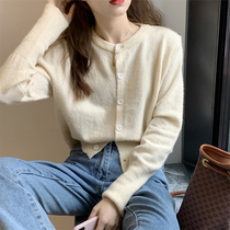 Solid color age-old knitted cardigan womens autumn 2021 New Korean loose single-breasted skinny round neck jacket