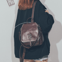 Ruofeng Korean version retro shoulder bag small bag 2020 new casual personality soft leather womens backpack travel small school bag
