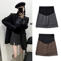 Pregnant woman chessboard Plaid hip skirt underbelly Korean version of temperament autumn and winter hairy thin a-shaped split skirt