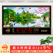 Kaili time digital calendar electronic clock New wall clock home landscape lamp living room calendar silent clock