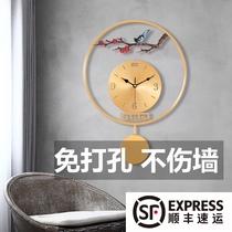 New Chinese style high-end living room simple beauty wall clock Chinese style home creative pure copper atmospheric art pendulum clock wall hanging clock