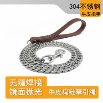 304 stainless steel dog traction rope anti-bite real cowhide dog walking iron chain small medium and large dog golden hair