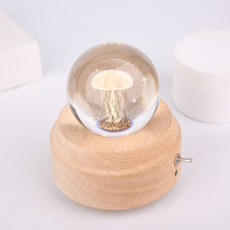 Birthday gift Tanabata Valentines Day jellyfish glowing crystal ball rotating music box wooden to give boy girlfriend