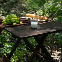 Take pictures of retro solid wood old wooden boards do old folding table rectangular round photography beauty food ancient style jewelry ornaments still life background board catering literary style Net Red dark tone shooting scene props